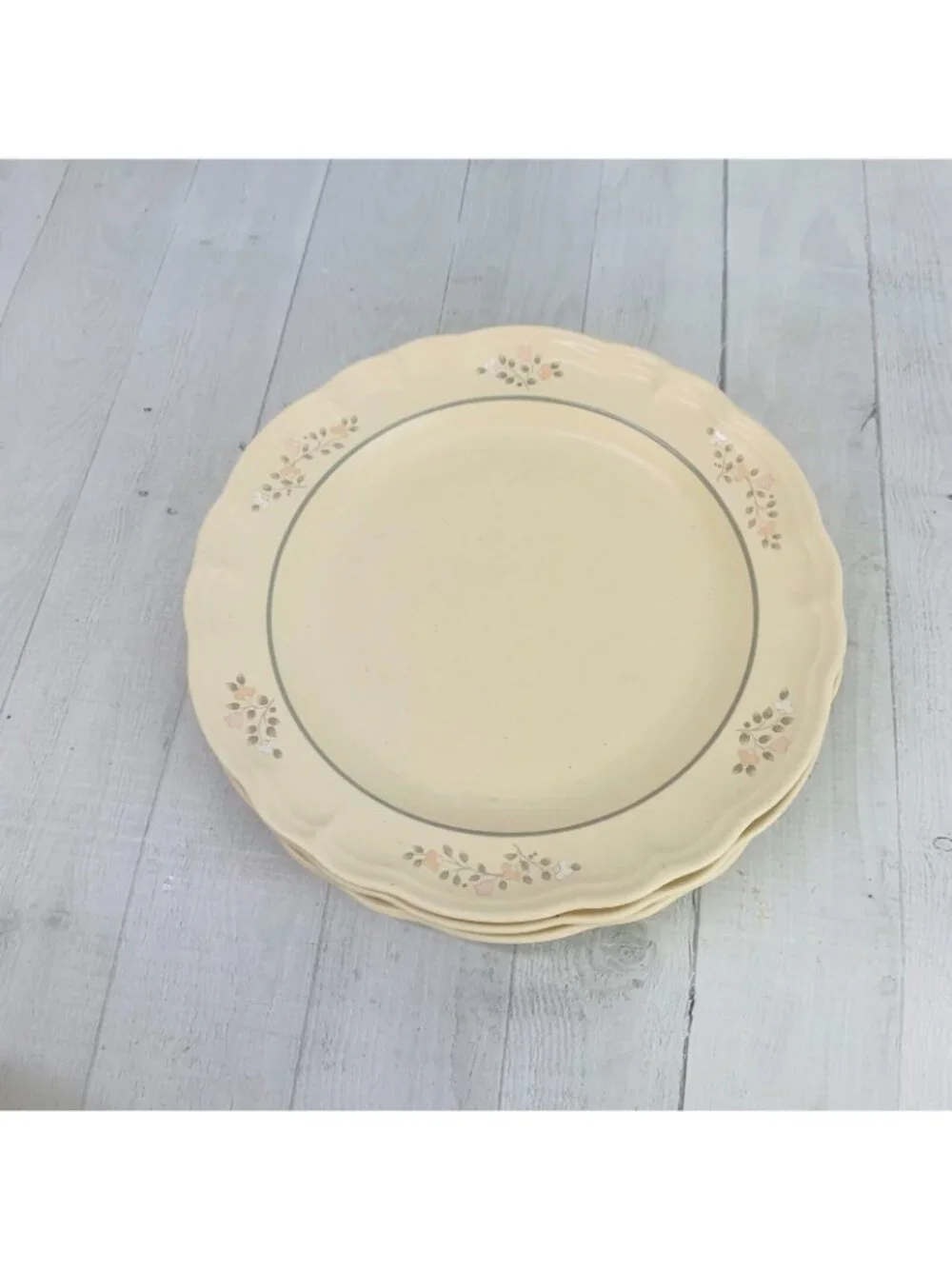 Pfaltzgraff REMEMBRANCE Stoneware Scalloped Floral Rim USA Dinner Plate Set of 4